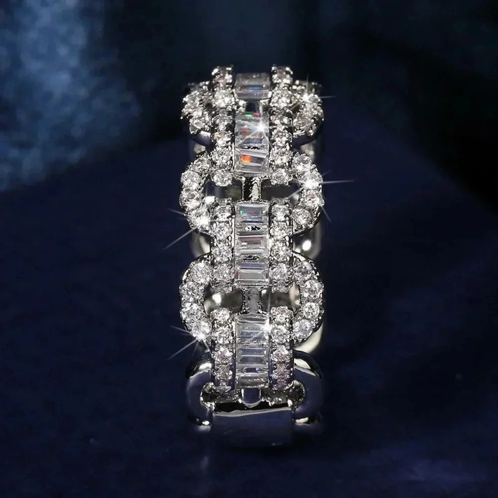 🎀Luxury Eternity Wedding 925 Silver Plated CZ Dainty Ring fo UNVN12261 - Picture 4 of 5